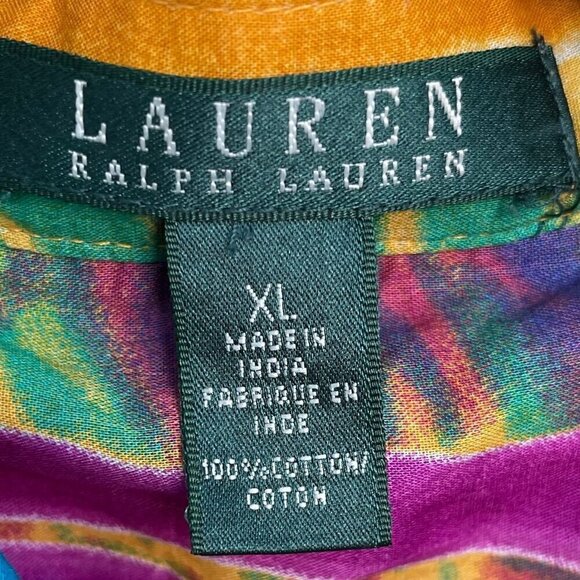 Lauren Ralph Lauren Womens Button Up Blouse Size XL Bold Colorful Artsy Boho - Picture 5 of 7